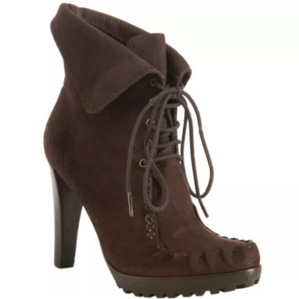 DVF Diane Von Furstenberg Jameson Suede Lace Up Heeled Bootie Brown Sz 7.5